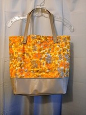 New Fall Floral Tote Shopper shoulder Bag Orange Brown Double handle Carryall
