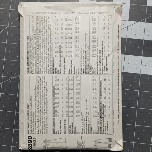 SIMPLICITY 2890 MISSES CHEMISE DRAWERS & CORSET PATTERN-UNCUT-SIZES 16-24 - Picture 2 of 2