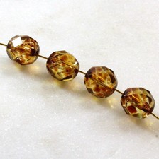 Round Crystal Beads, Faceted, Crystal w/Picasso Finish, 8 mm, 25 Pieces,