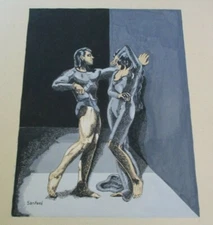 VINTAGE PAINTING BY SANDFORD 1940'S PORTRAIT DANCE THEATRE ACTOR ROMANTIC DRAMA