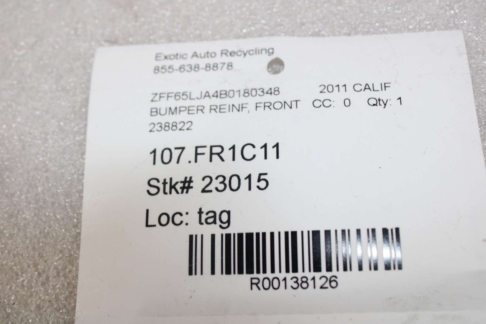 Ferrari California, Front Bumper Cross Reinforcement, Used, PN 238822, 985238822