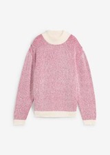 Pullover mit Stehkragen Gr. 36/38 Beerenrot Wollweiß Längs Damen Sweater Neu