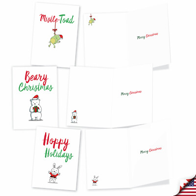 NobleWorks Funny Christmas Cards Assorted Box - 10 Different Designs With Envelopes