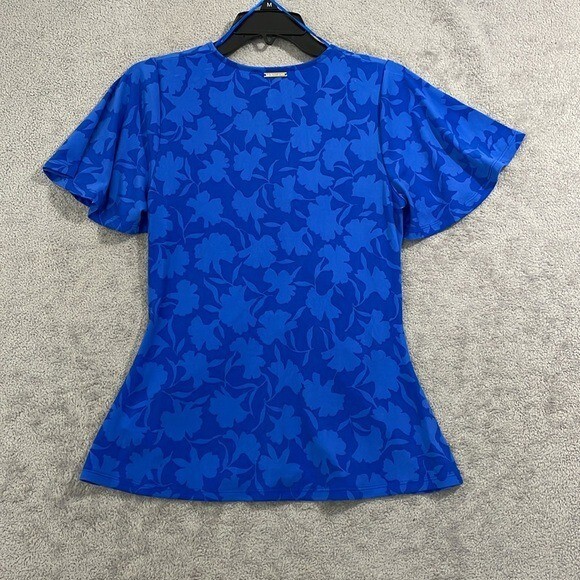 NEW Michael Kors Womens M Printed Ruched Flutter Grecian Blue thumbnail 3