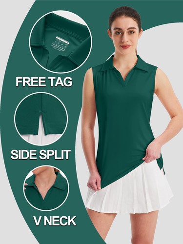 UPF 50+ Camicia donna golf sole scollo a V polo smanicata canotta allenamento asciugatura rapida top - Foto 16 di 72