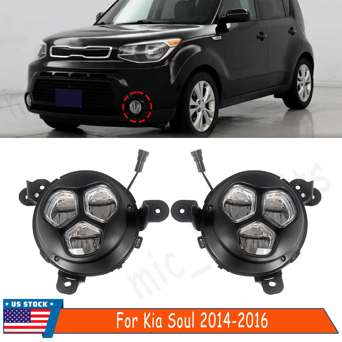 2x Fog Light Fog Lamp Assembly Driver and Passenger Side For Kia Soul 2014-2016