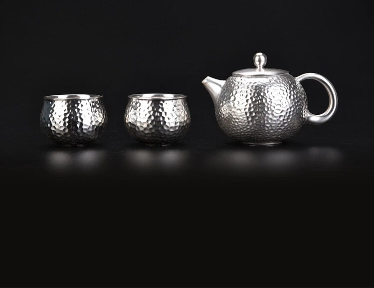 999 sterling silver+porcelain tea pot matching tea cups health care xishi pot Foto 2 de 4
