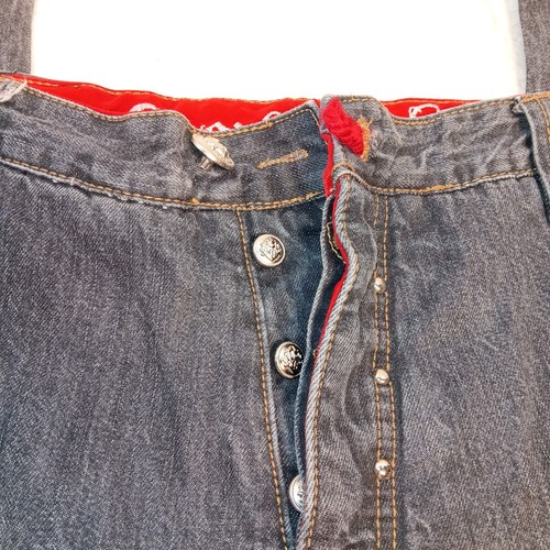 Crown Holder Jeans Mens 38x31 Blue Embroidered Dark Wash Denim Hip Hop Y2K W6 - Picture 3 of 10