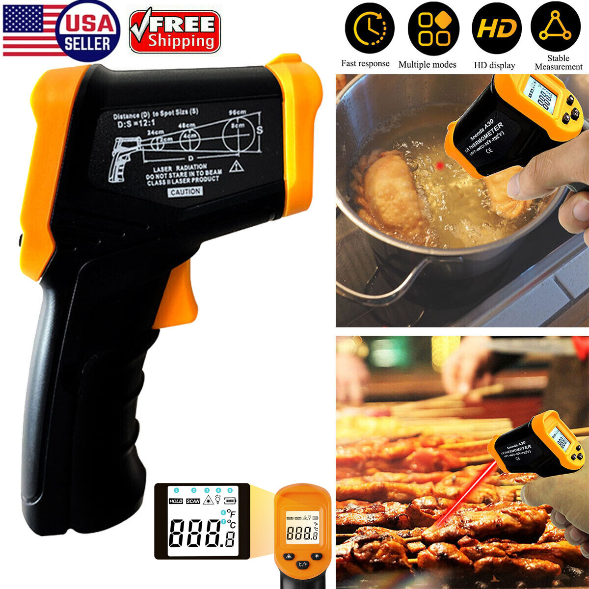 Infrared Thermometer NonContact Digital Laser Temperature Gun Cooking