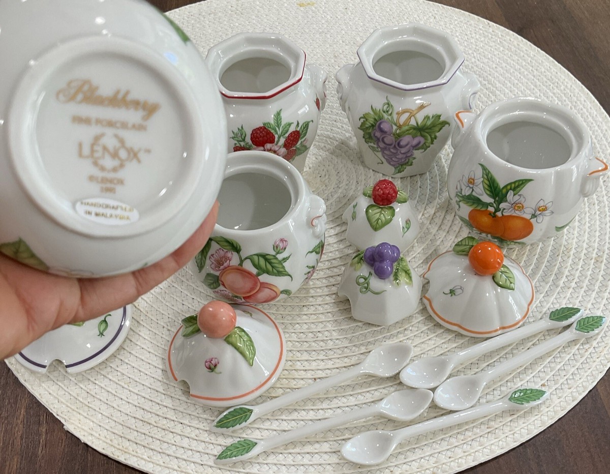 Five Lenox Orchard Jam Fine Porcelain Jars With Spoons | eBay