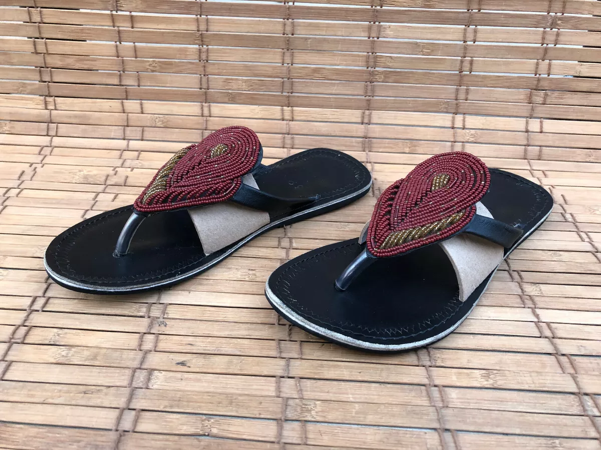 HANDMADE AFRICAN BEADED SANDALS FROM KENYA US WOMEN s Size 9 39 EURO NEAR MINT