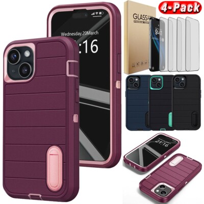For Apple iPhone 14/Pro/Pro max/Plus Hybrid Hard Case Phone Cover Tempered Glass