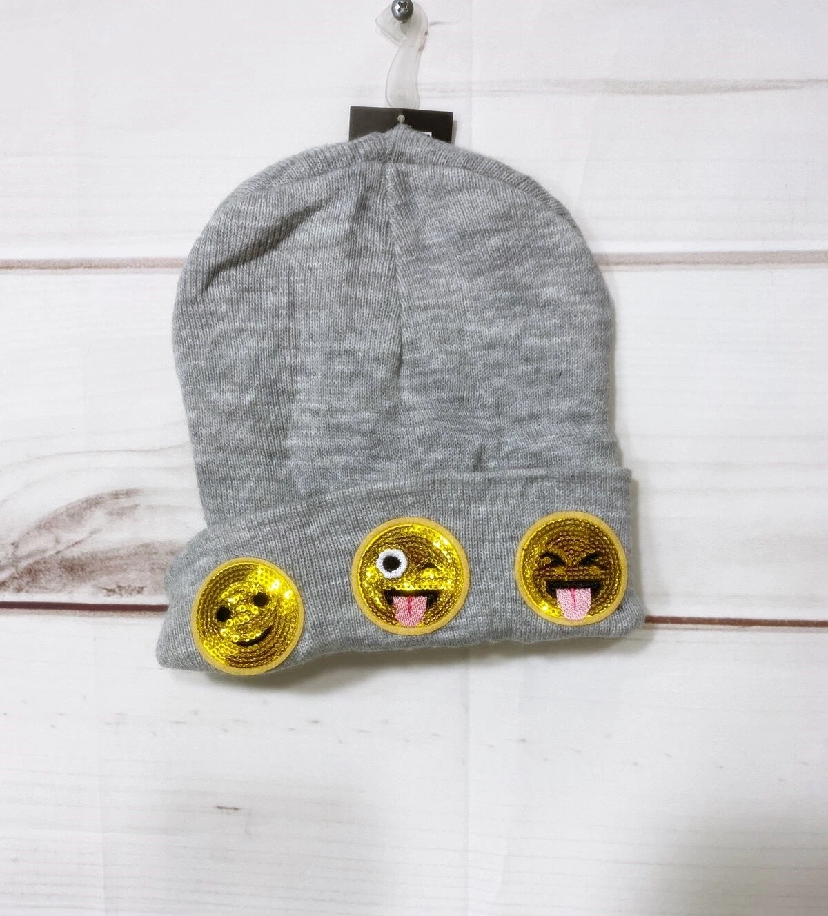 Emojione Beanie One Size Gray & Yellow Emojis Novelty Hat NWT