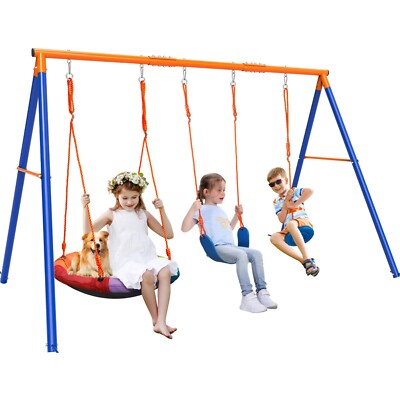 3-in-1 Swing Set 550 lbs with Heavy Duty Metal A-Frame Adjustable for Backyard