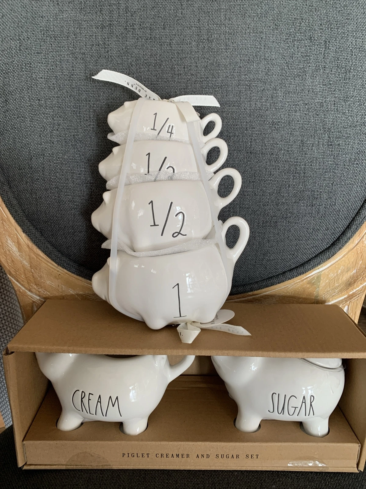 Rae Dunn Pig Cream & Sugar Set Stacking Measuring Cups Set/4 NWT Farmhouse Decor