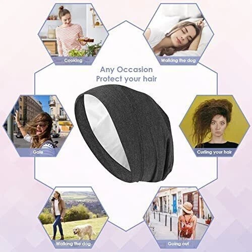 Satin Night Sleeping Cap For Long Hair Wrap Bonnet Hat Hair Care Men Women - Image 4 of 4