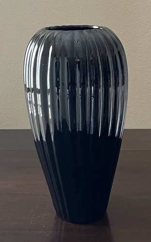 MCM Royal Haeger Black 14.75" Ribbed Floor Centerpiece Vase #851 Original Tag