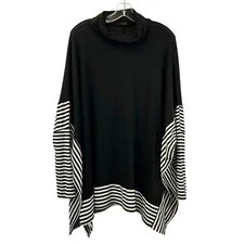 Doe & Rae Women’s Cowl Neck Pullover Sweater Dolman Sleeve Black/White Large
