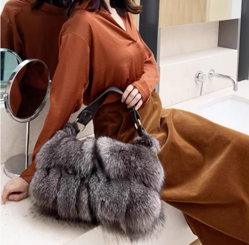 Women Shoulder Bag Fox Fur Vintage Classic Handbag Ladies Fashion Girl Accessory - Picture 13 of 22