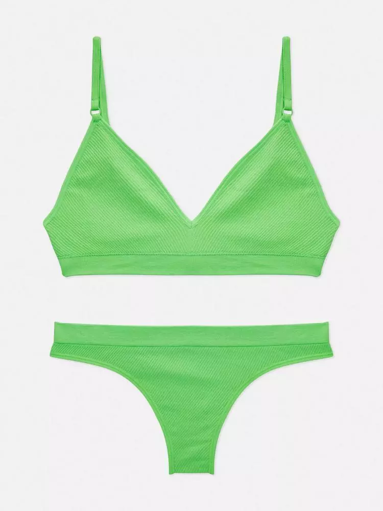 Women Ladies Primark Seamfree Bra And Thong Set Black Grey Lime