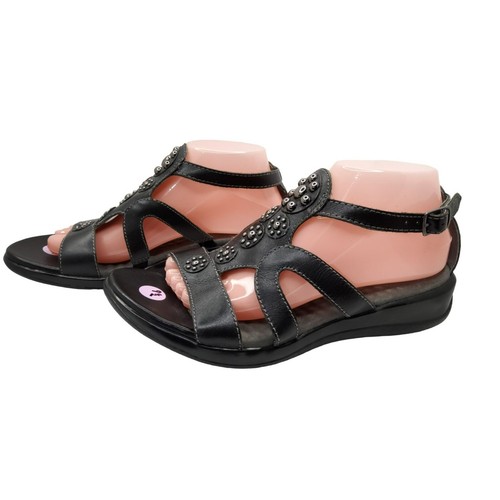 soft walk womens black leather strappy silver bead studded sandals. - Picture 3 of 5