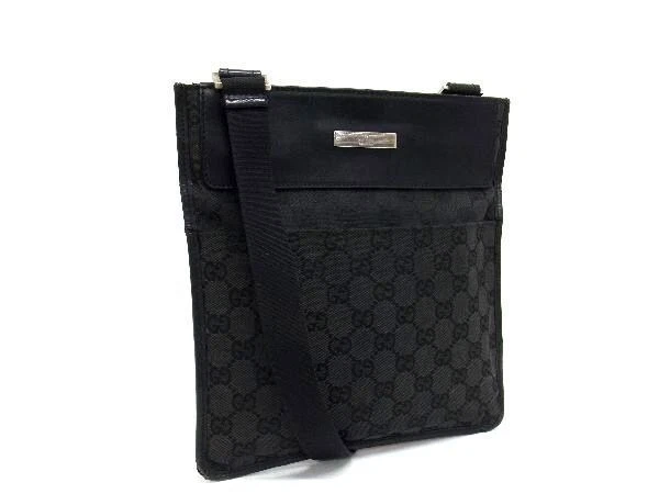 Used Gucci Canvas Leather Shoulder crossbody bag Black GG Supreme 8642 Italy