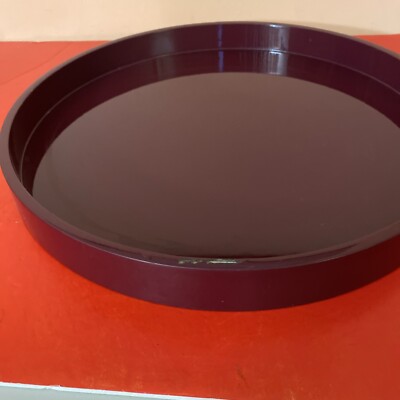 Addison Ross 16x16in  Lacquer Round Tray Burgundy Damaged Dented @