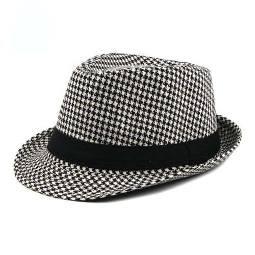Men Women Houndstooth Trilby Fedora Hat Cap Short Brim Panama Jazz Fashion Retro - Picture 13 of 16