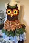 Owl Adult Apron Appliqué Ruffled Embroidered Halloween Thanksgiving Fall NOS