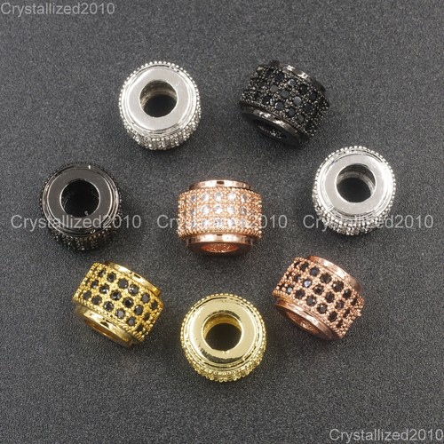 Zircon Gemstone Pave 3 Rows Rondelle 6x7mm Spacer Connector Charm Beads Silver - Picture 20 of 20