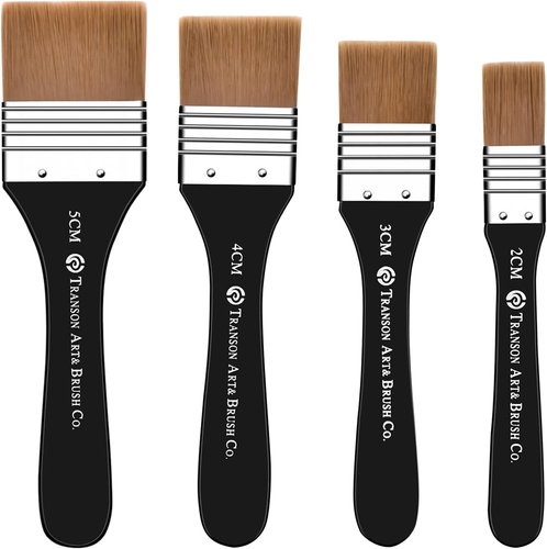4 Pcs Wide Flat Paint Brushes 2/3/4/5Cm for Acrylic Watercolor Gesso