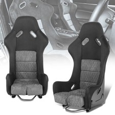 2 Pcs Leftright Fiberglass Fixed Position Racing Bucket Seats W Sliders Grey