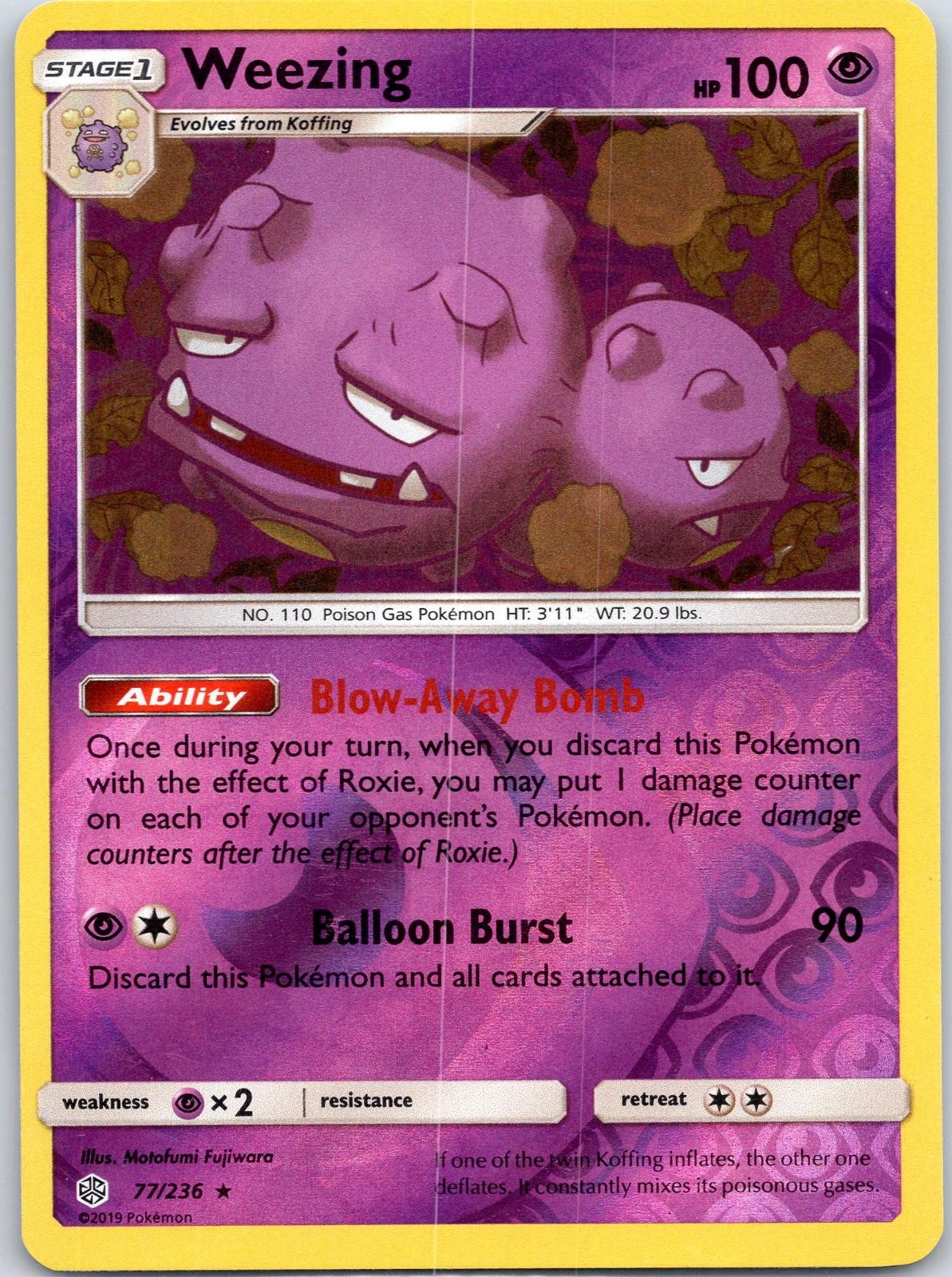 Weezing 77/236 Rare Cosmic Eclipse Pokemon Reverse Holo Lightly Played