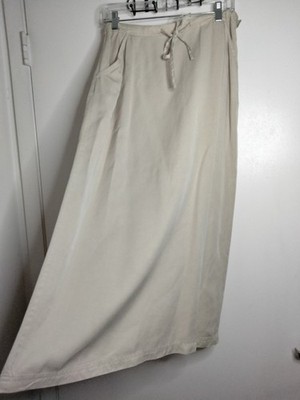 Linden Hill Size M Khaki Drawstring Waist Maxi Skirt with Slip Pockets Vent Hem