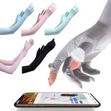 Unisex Ice Silk Anti UV Sun Protection Gloves Long Sleeve Mitten Gloves Summer