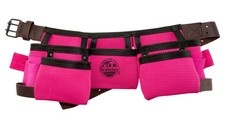 Graintex Kids 9 Pocket Tool Belt Canvas Leather Trim Hammer Loop Pink