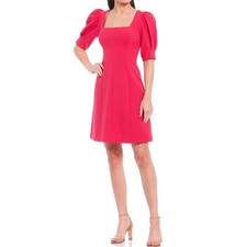 Eliza J Hot Pink Puff Sleeve Mini Dress Size 2 Formal Professional 