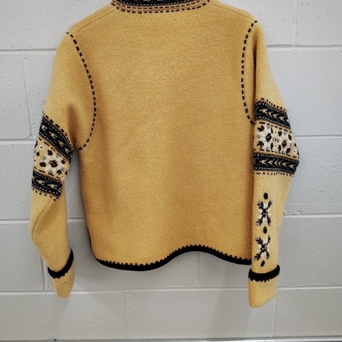 Icelandic Design Sweater Women's Small Yellow 100% Wool Floral Embroidered Cozy - Picture 5 of 10