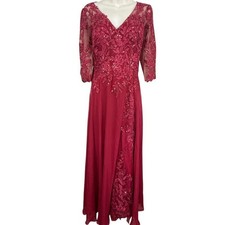JJs House Formal Sequin Lace Burgundy Red Chiffon V-Neck Evening Dress sz 8