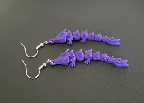 Flexible Dragon Earrings (set of 2) 3D Printed Jewelry - Picture 2 of 5