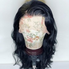 13x4 Lace Frontal Wigs Off black Daily Wear Long Wavy Synthetic Hair