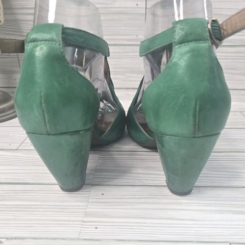 Miz Mooz Shoes Women Salima 7 Green T Ankle Strap Heels Peep Vamp Pin up Retro - Picture 5 of 22