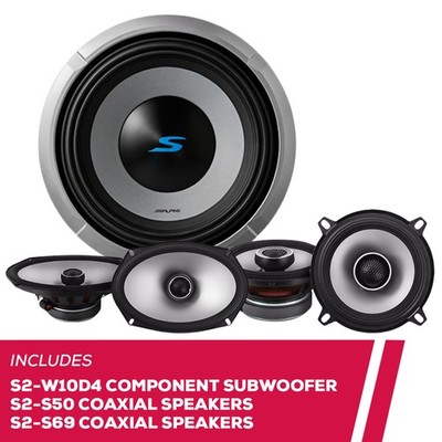 Alpine S2-W10D4 10'' Subwoofer with S2-S50 5.25'' & S2-S69 6x9'' Coaxial Speakers