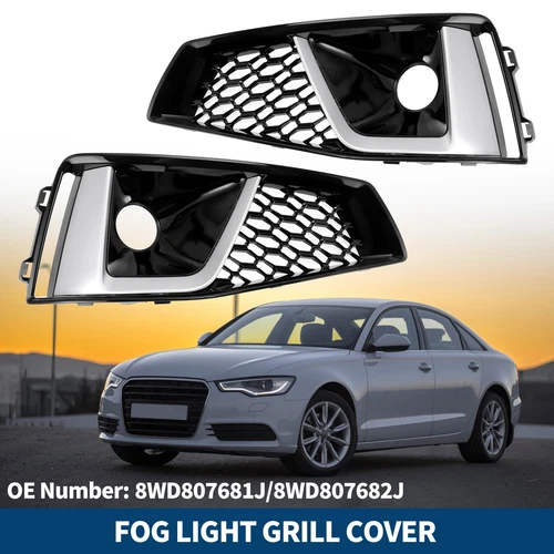 Fits AUDI A4 B9 S4 2018-20 Honeycomb Bumper Grill Fog Light Grille Glossy Black - Picture 2 of 8