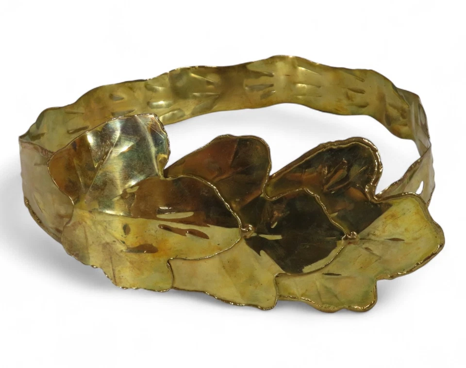 CINTURÓN CORSÉ LATÓN VINTAGE Martillado Brutalista Avant Garde PATRÓN HOJAS 29-32" M Foto 2 de 4