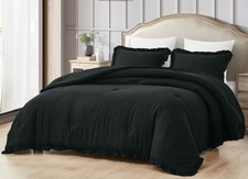 Nora Black Comforter Set Queen Size 3-Piece Lightweight Fluffy Soft Stone-Was...