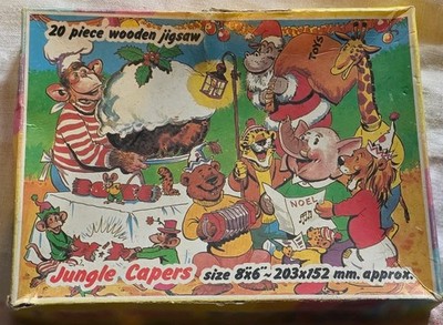 Vintage ''Dschungel Kapern'' Holzpuzzle 8'' x 6''. Tiere zu Weihnachten (5)