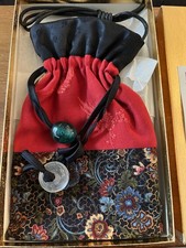 Vintage Purse Bag Chinese Silk Floral Embroidered Drawstring Glass Beads NEW