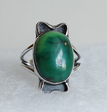 VTG Navajo Sterling Silver Green Turquoise Ring Size 5.25   3.9g   Handcrafted