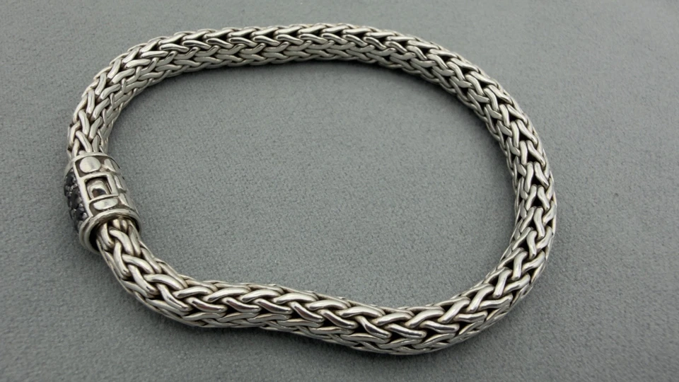 Brazalete de cadena clásico John Hardy Icon de 6,5 mm de plata de ley zafiro negro 7,5 Foto 4 de 4